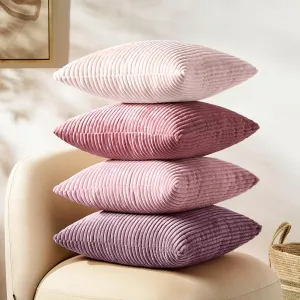 Softalker Decorative Throw Pillow Covers 18 x 18, Set of 4, Soft Corduroy Solid Striped Pillow Cover, Modern Decor Cushion Pillow Cases for Couch Sofa Bedroom Living Room, Gradient Pink