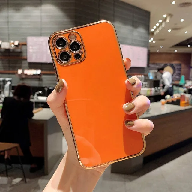 Solid Plating Lens Protection Phone Case For iPhone