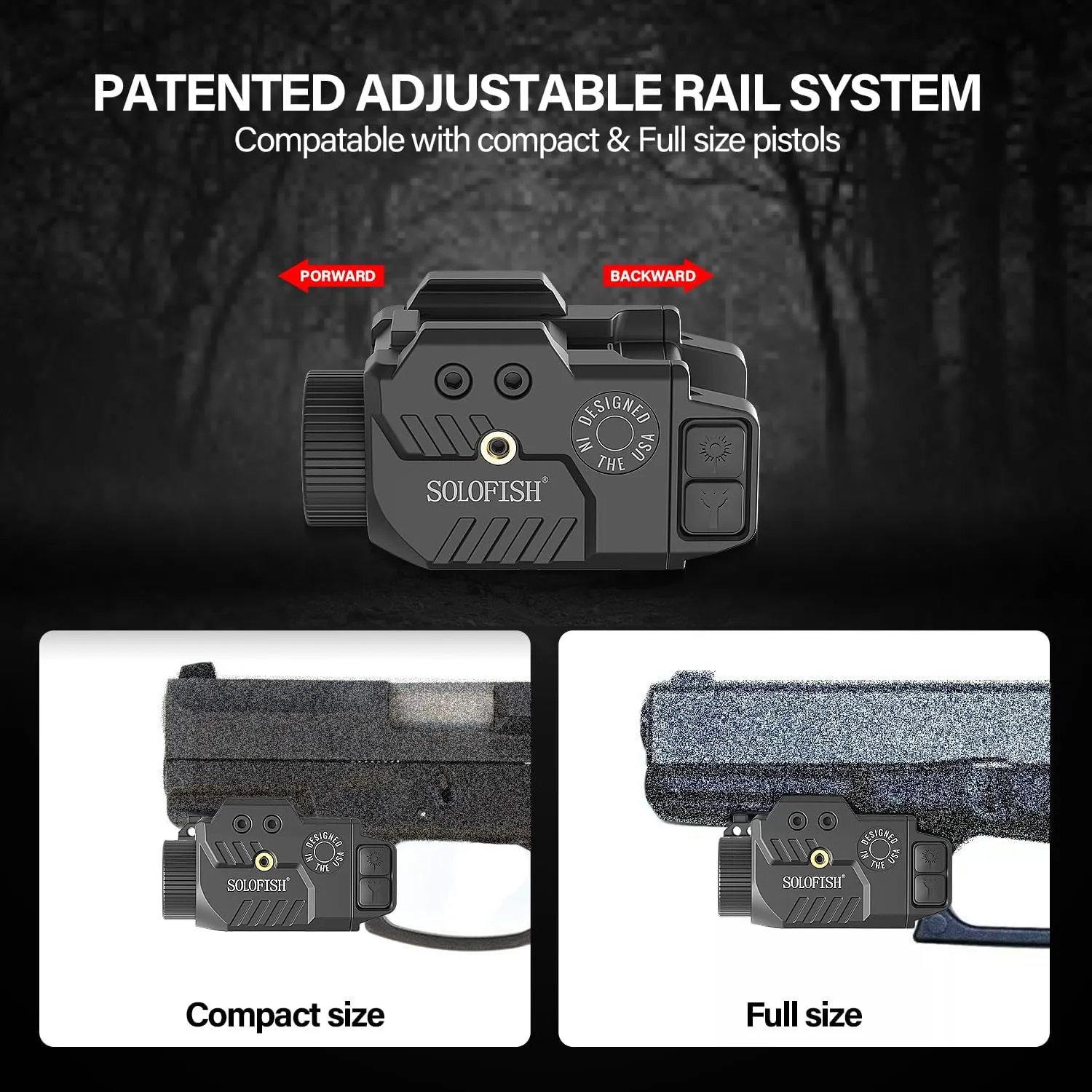 Solofish 800lm Adjustable Pistol Light Laser Combo Fits for Full & Compact Rail, Shockproof Red Laser Sight and Gun Light with Strobe Function, Rechargeable (Laser Output is <5mW, Class IIIA)