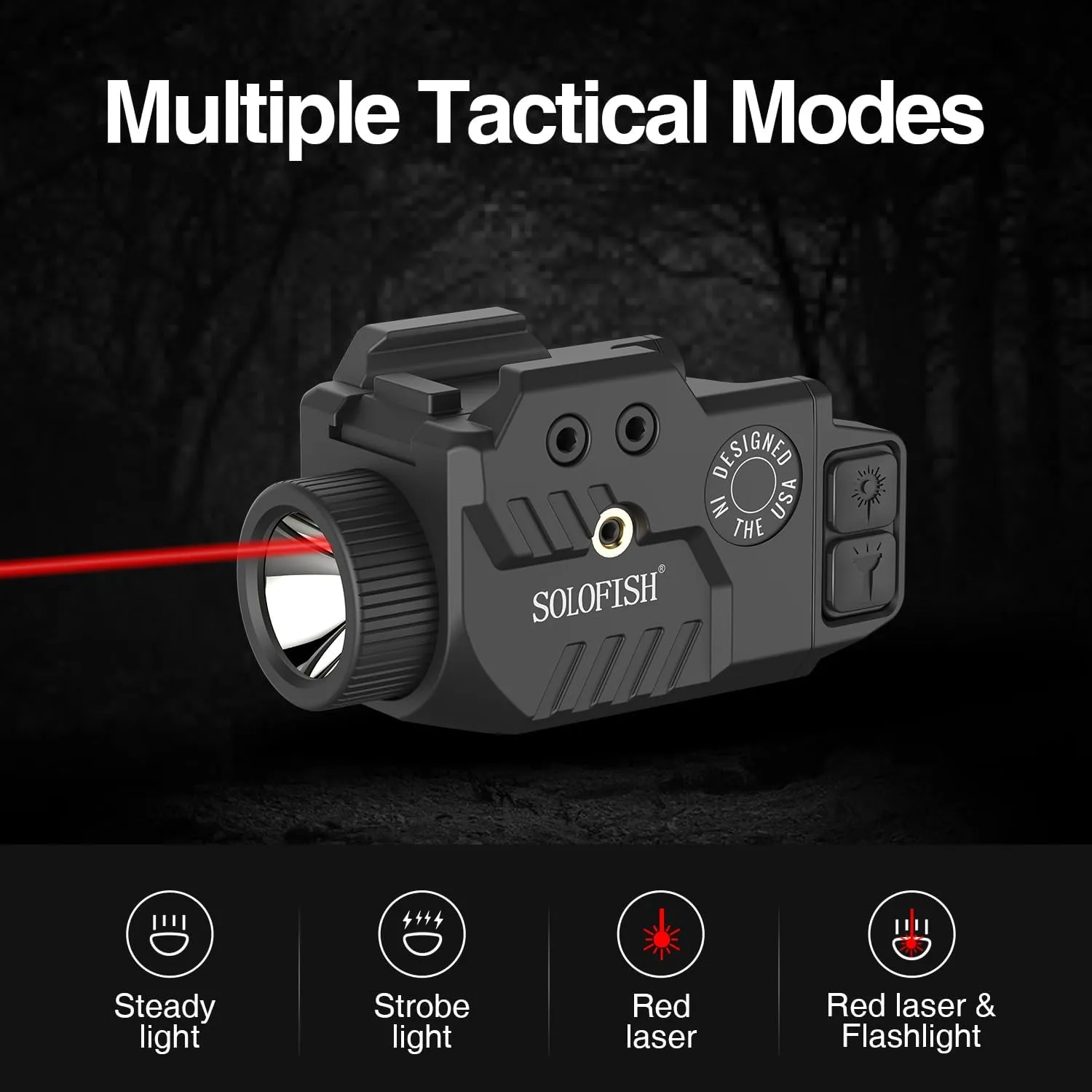 Solofish 800lm Adjustable Pistol Light Laser Combo Fits for Full & Compact Rail, Shockproof Red Laser Sight and Gun Light with Strobe Function, Rechargeable (Laser Output is <5mW, Class IIIA)