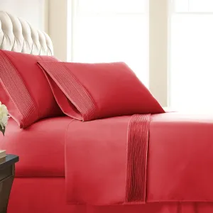 Southshore Fine Living, Inc. Vilano Pleats, 21-Inch California King Sheets Deep Pockets, 4-Piece Cal King Sheet Set, Flat and Fitted Sheet, Red Pillow Cases Set of 2, Red Sheets, Chili Pepper