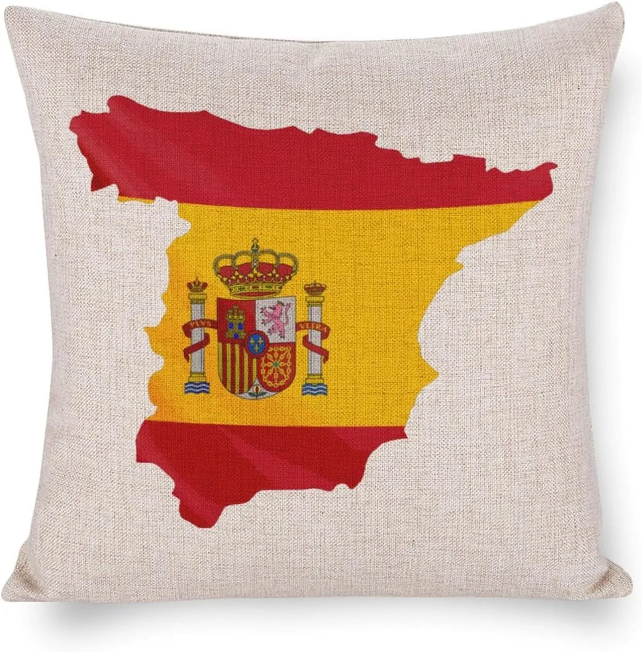 Spain Flag Map Cotton and Linen Pillow Case Pattern Print Pillow Cover Zippered Cushion Covers for Sofa Bed 16"x16"