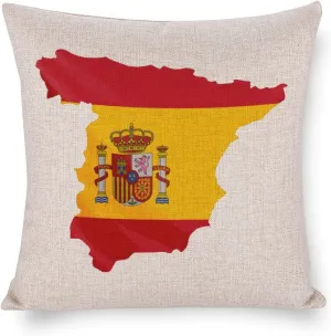 Spain Flag Map Cotton and Linen Pillow Case Pattern Print Pillow Cover Zippered Cushion Covers for Sofa Bed 16"x16"