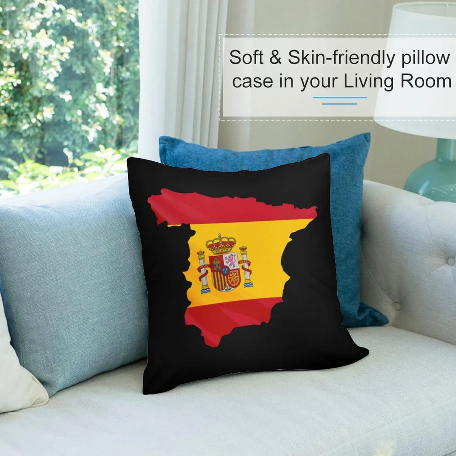 Spain Flag Map Plush Pillow Cases Soft Pillow Covers Smooth Cushion Covers for Sofa Bed Set of 4 16 "x16