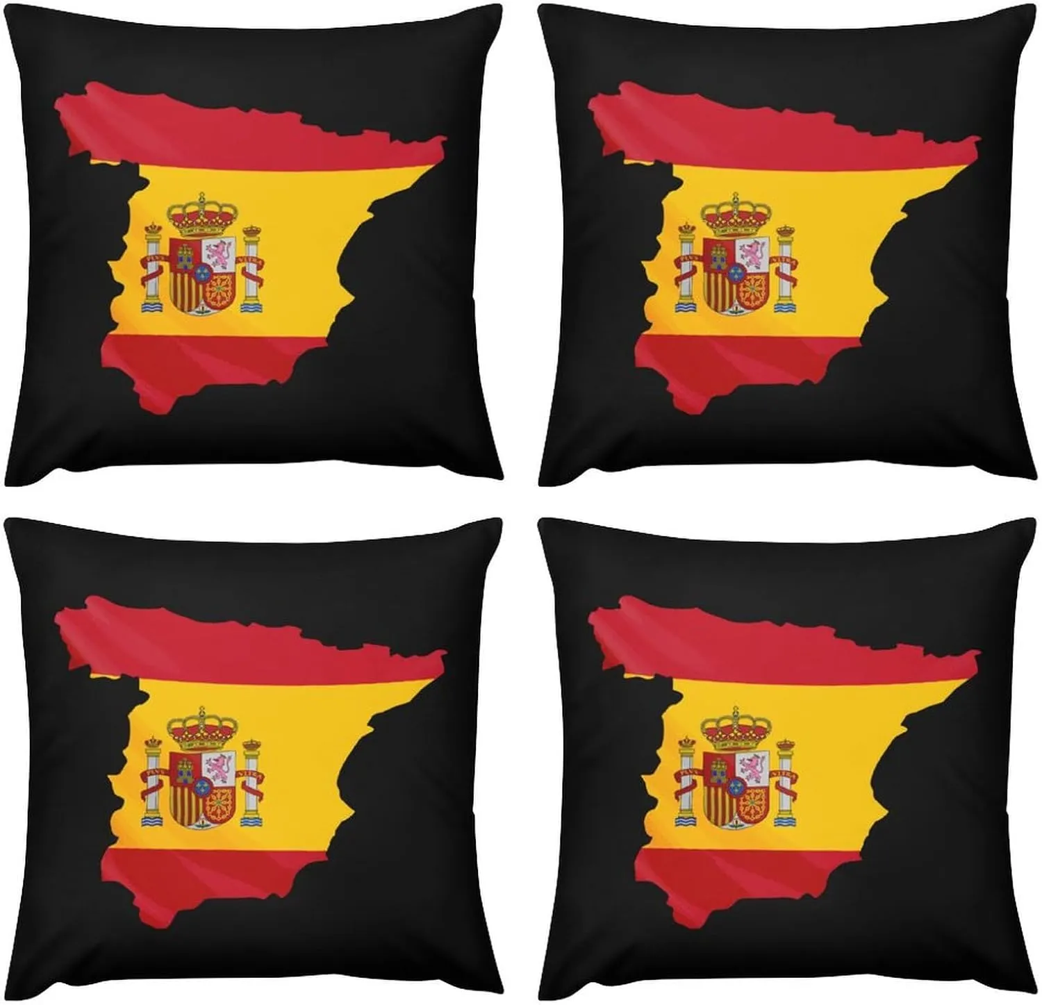 Spain Flag Map Plush Pillow Cases Soft Pillow Covers Smooth Cushion Covers for Sofa Bed Set of 4 16 "x16