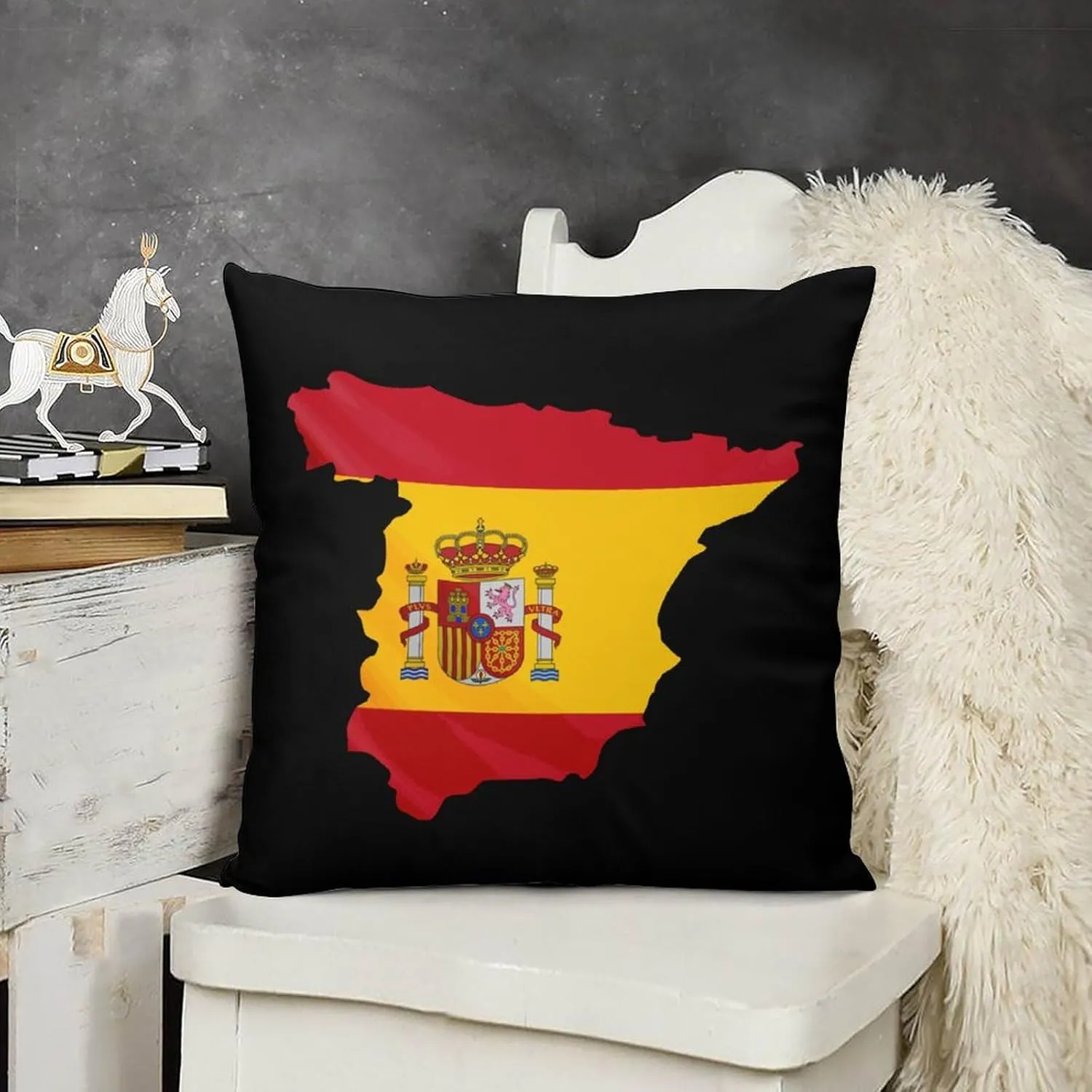 Spain Flag Map Plush Pillow Cases Soft Pillow Covers Smooth Cushion Covers for Sofa Bed Set of 4 16 "x16