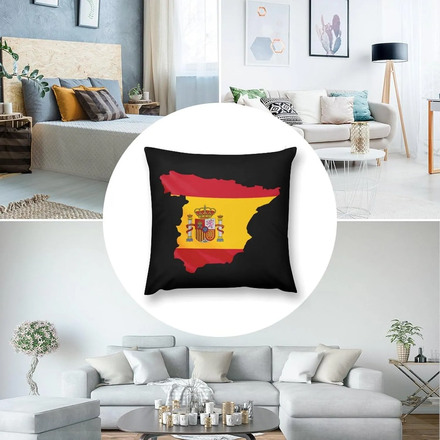 Spain Flag Map Plush Pillow Cases Soft Pillow Covers Smooth Cushion Covers for Sofa Bed Set of 4 16 "x16