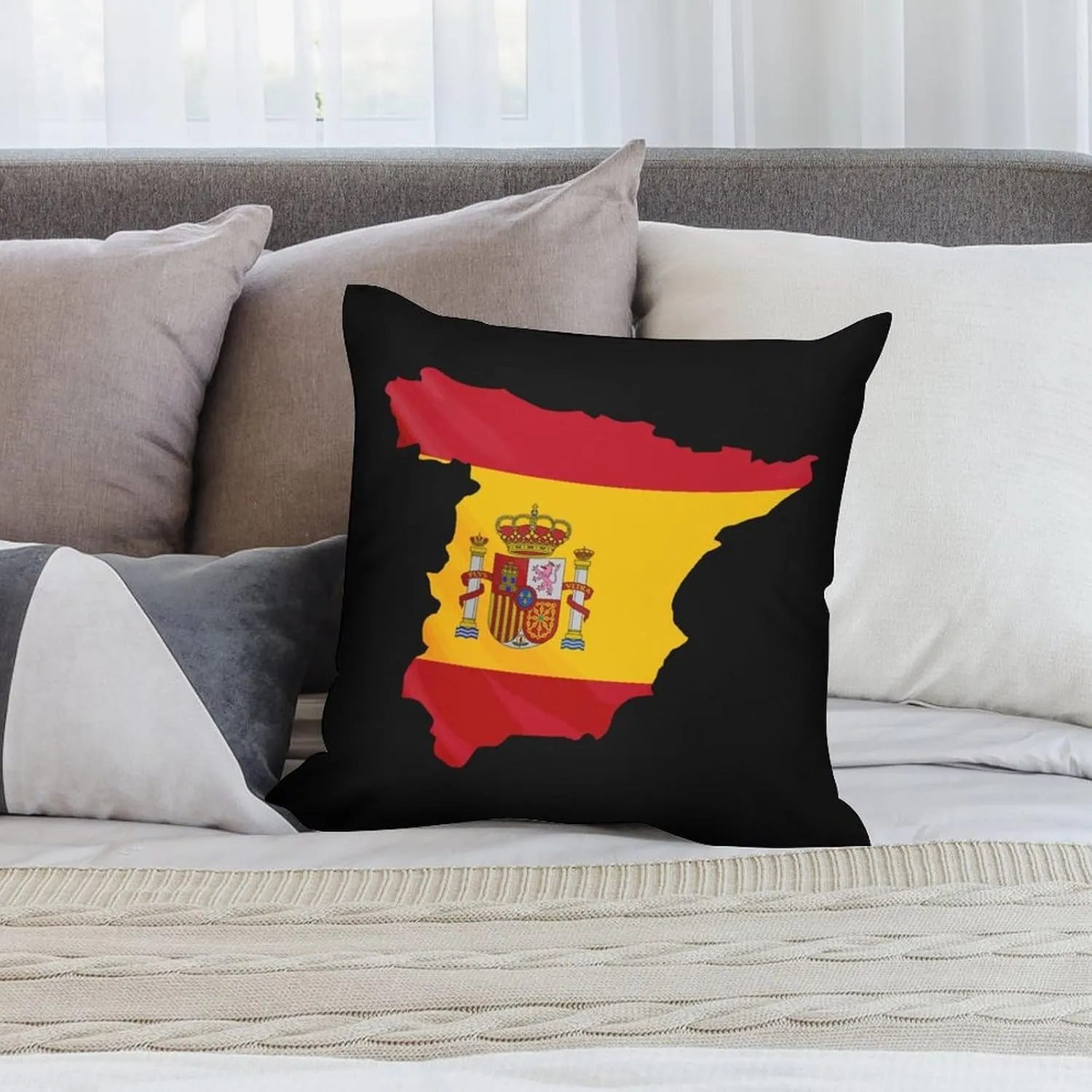 Spain Flag Map Plush Pillow Cases Soft Pillow Covers Smooth Cushion Covers for Sofa Bed Set of 4 16 "x16