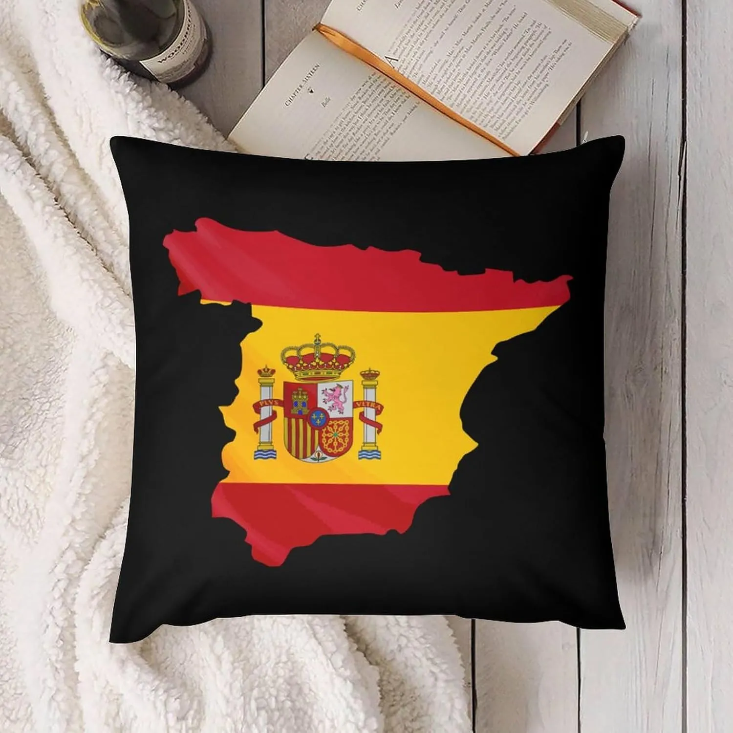 Spain Flag Map Plush Pillow Cases Soft Pillow Covers Smooth Cushion Covers for Sofa Bed Set of 4 16 "x16
