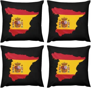 Spain Flag Map Plush Pillow Cases Soft Pillow Covers Smooth Cushion Covers for Sofa Bed Set of 4 16 "x16