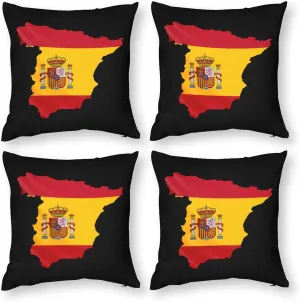Spain Flag Map Polyester Pillow Cases Soft Pillow Covers Smooth Cushion Covers for Sofa Bed Set of 4