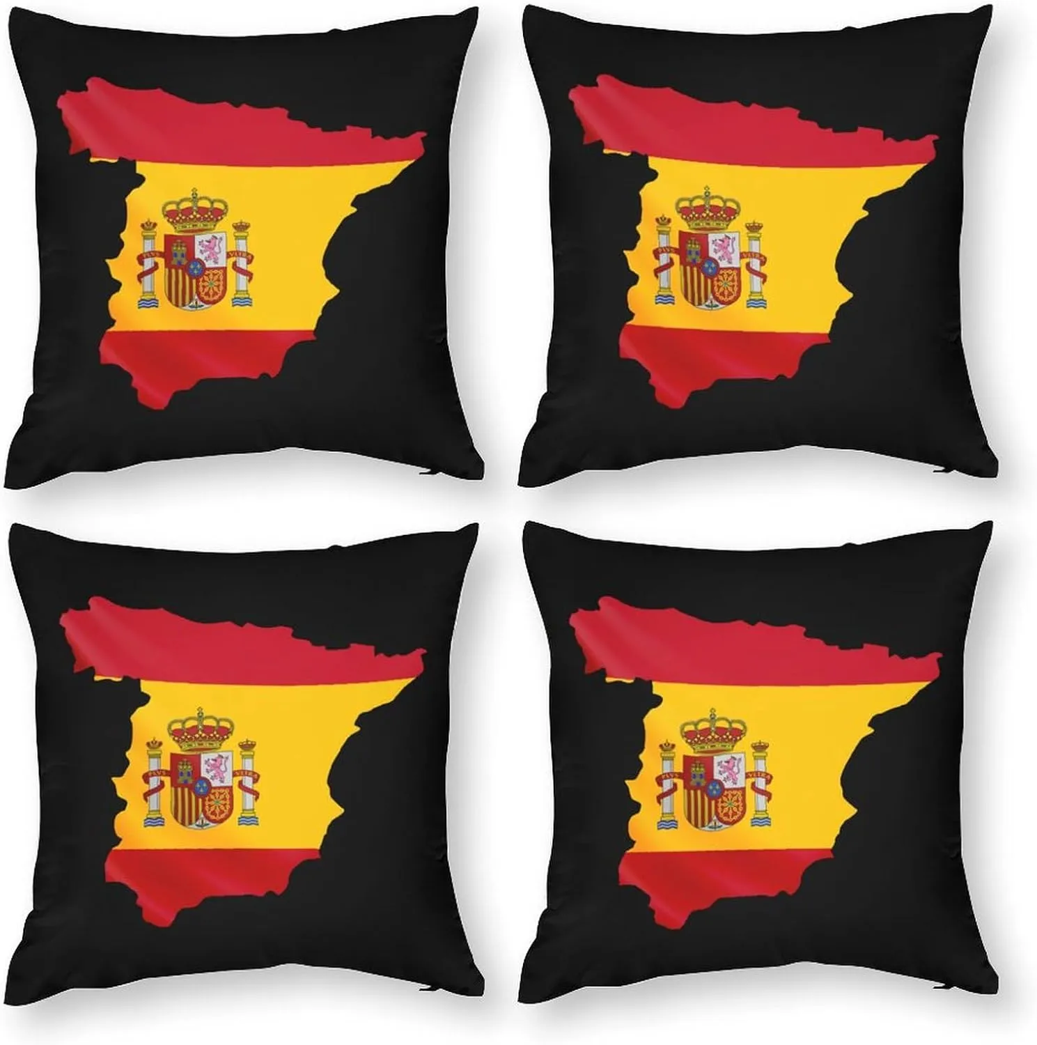 Spain Flag Map Polyester Pillow Cases Soft Pillow Covers Smooth Cushion Covers for Sofa Bed Set of 4