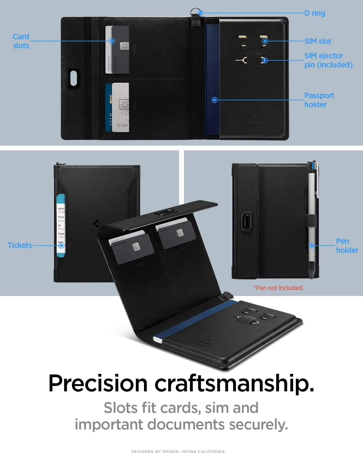 Spigen Life Passport Card Cover Holder Wallet Travel Documents Organizer Protector Accessories with RFID Blocking Technology SIM Card Pin Included