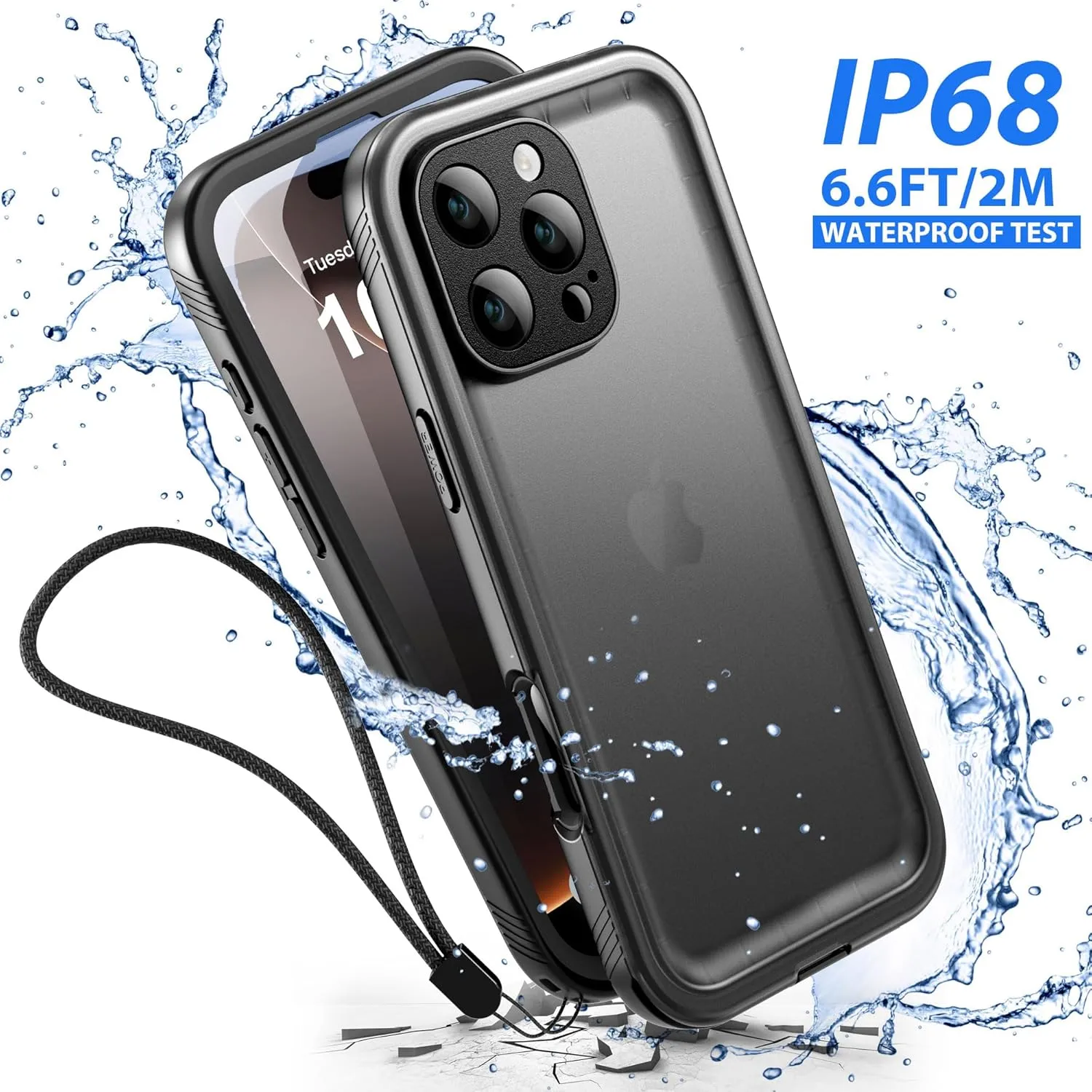 SPORTLINK Waterproof Case for iPhone 16 Pro Max, Shockproof Dustproof Built-in Screen Protector, Full Body Sealed Heavy Duty Protective Cover for iPhone 16 Pro Max 6.9 Inches Black