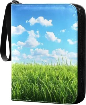 Spring Meadow Scene Card Binder 4 Pocket Trading Card Album Fits 400 Sports/Game Cards, PU Cover 3 Ring Card Collection with 50 Removable Sleeves