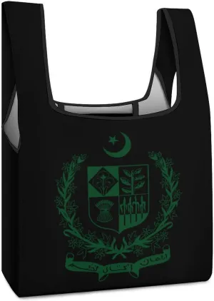 State Emblem of Pakistan Novelty Reusable Grocery Bag Fold-able Shopping Bags Washable Tote Lightweight Storage Pouch with Handle