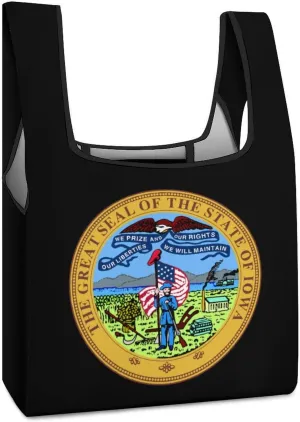 State Seal of Iowa Novelty Reusable Grocery Bag Fold-able Shopping Bags Washable Tote Lightweight Storage Pouch with Handle