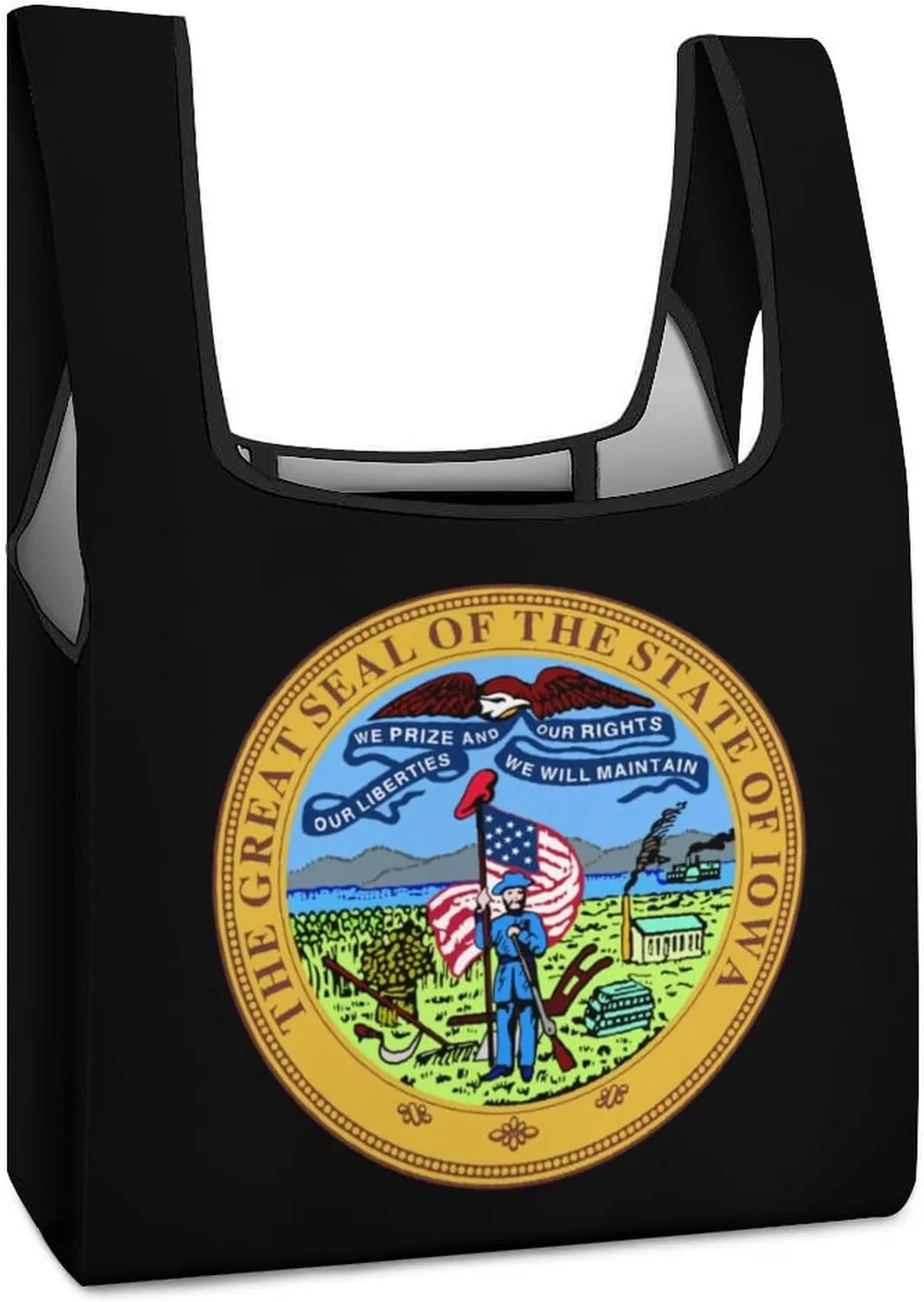 State Seal of Iowa Novelty Reusable Grocery Bag Fold-able Shopping Bags Washable Tote Lightweight Storage Pouch with Handle