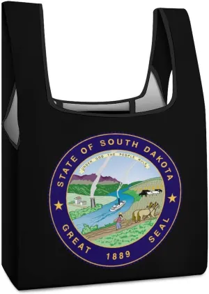 State Seal of South Dakota Novelty Reusable Grocery Bag Fold-able Shopping Bags Washable Tote Lightweight Storage Pouch with Handle