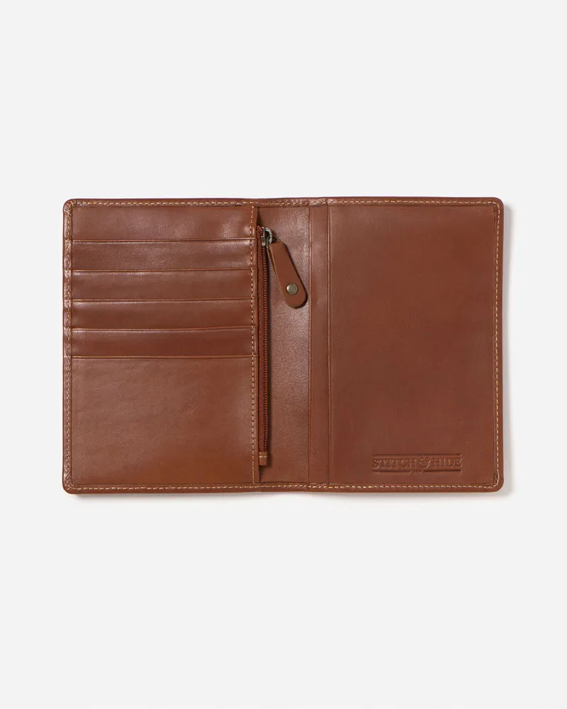 Stitch & Hide Leather Atlas Passport Holder Travel Wallet - CLASSIC COLLECTION - Maple Brown
