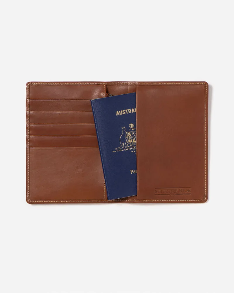 Stitch & Hide Leather Atlas Passport Holder Travel Wallet - CLASSIC COLLECTION - Maple Brown