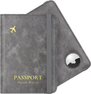 Stouchi AirTag Passport Wallet, Grey, Unisex, Faux Leather, RFID Blocking, Anti-Waterproof