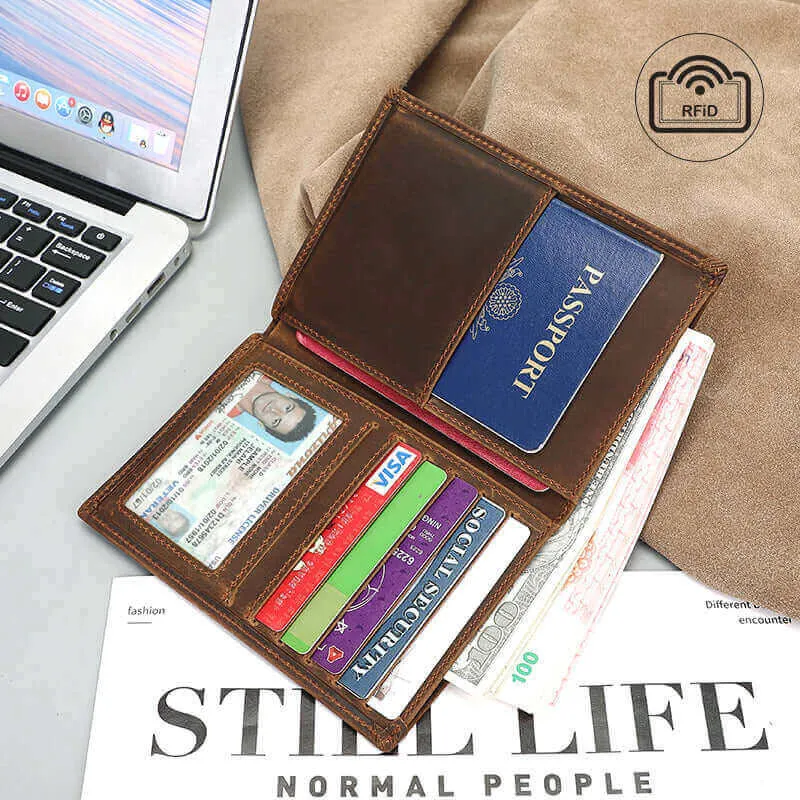 Stylish Crazy Horse Leather RFID Passport Holder - Passport Wallet NZ