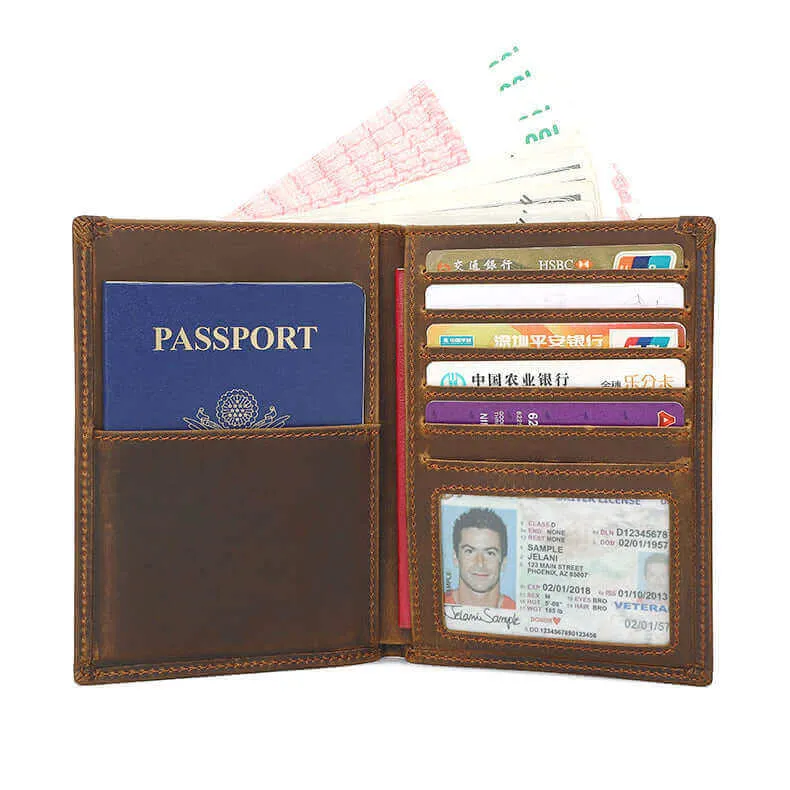 Stylish Crazy Horse Leather RFID Passport Holder - Passport Wallet NZ