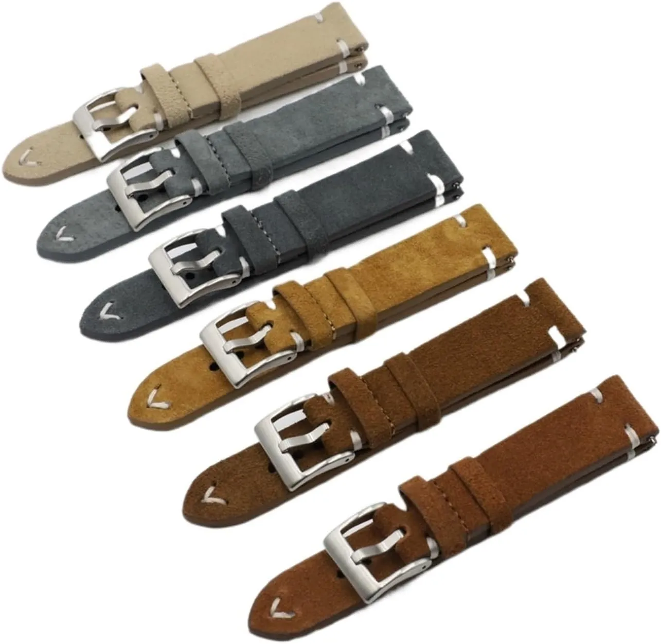 Suede Leather Watch Strap Band Brown Coffee Watchstrap Handmade Stitching Replacement Wristband for Men