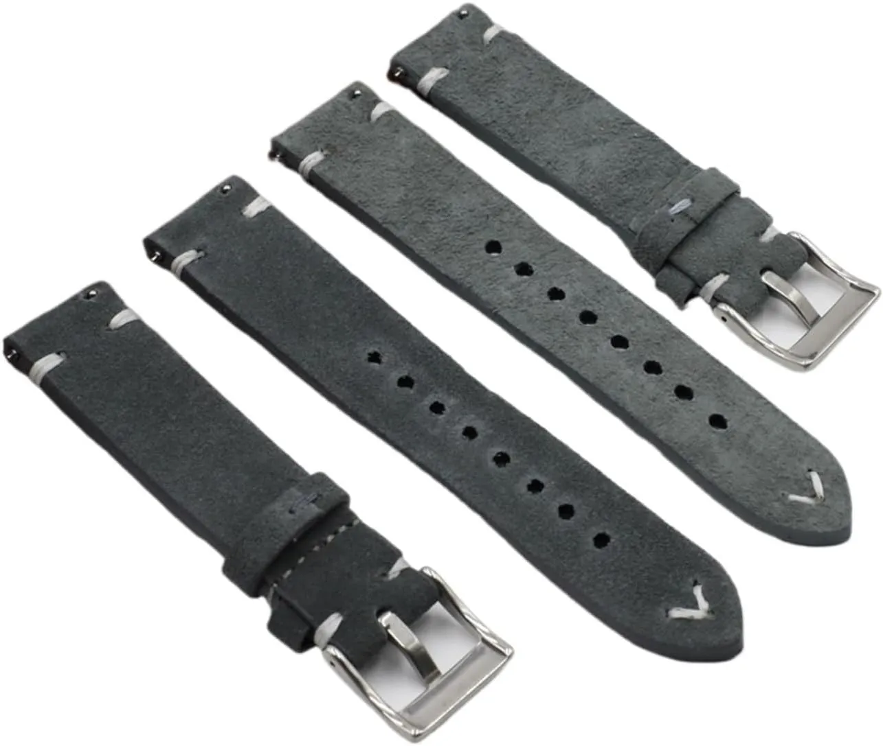 Suede Leather Watch Strap Band Brown Coffee Watchstrap Handmade Stitching Replacement Wristband for Men