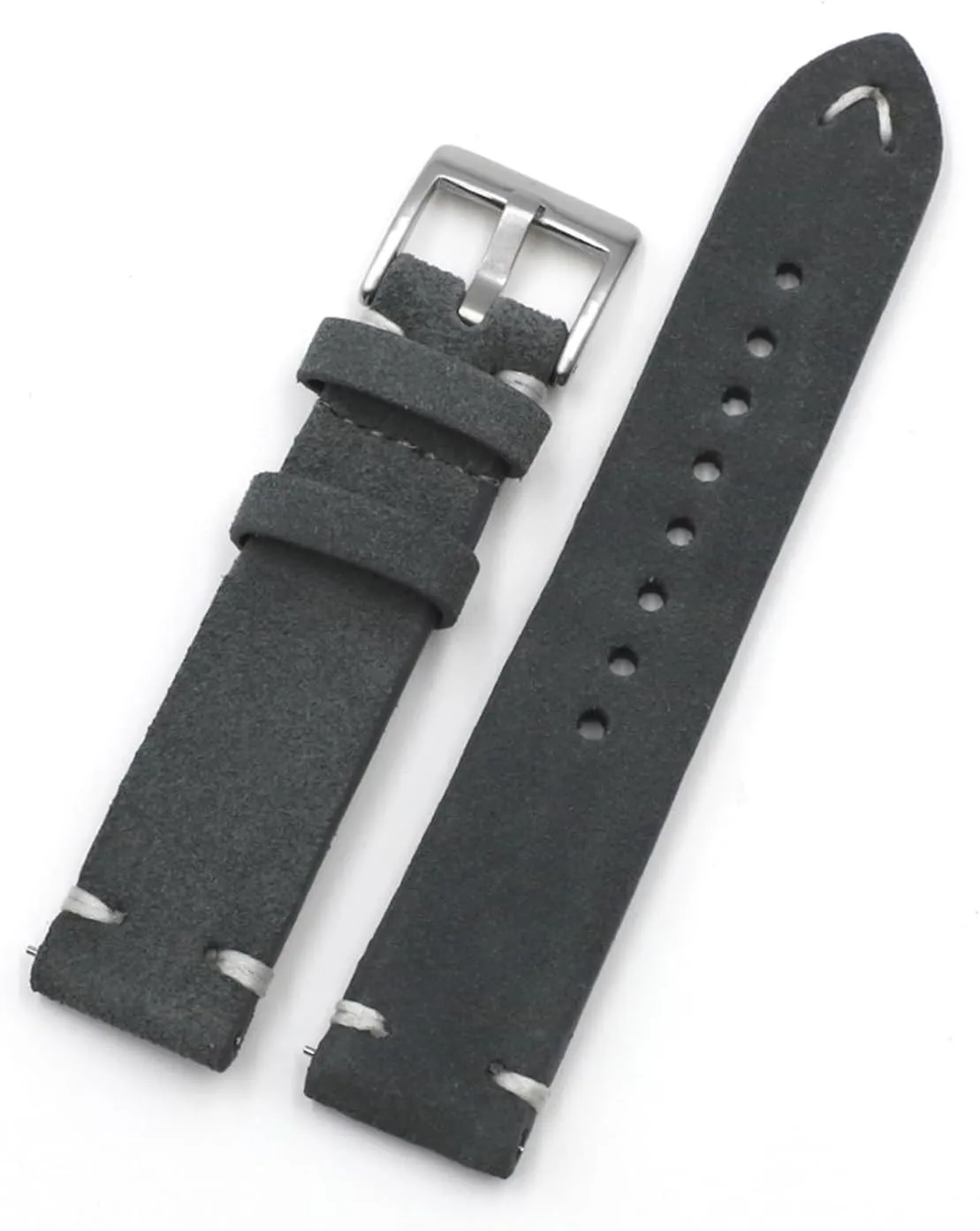 Suede Leather Watch Strap Band Brown Coffee Watchstrap Handmade Stitching Replacement Wristband for Men