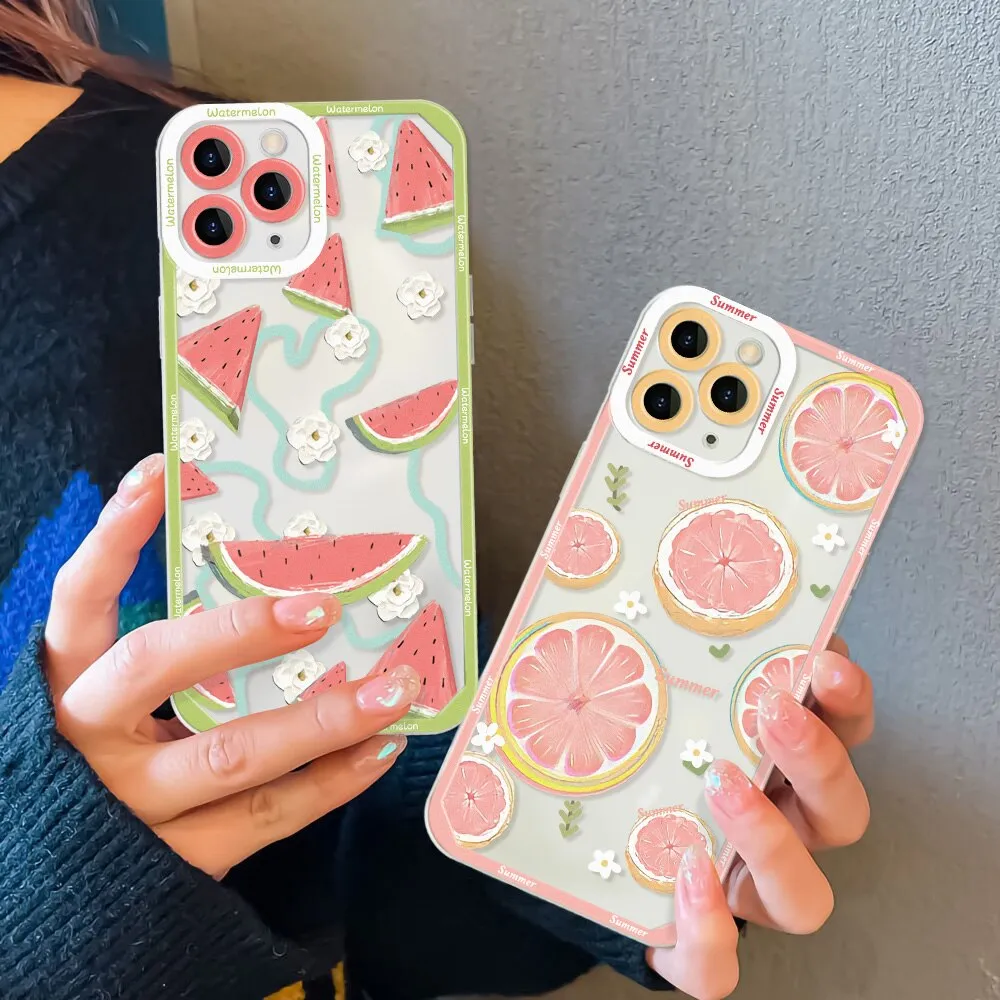 Summer Fruit Phone Case For iPhone 14 12 11 13 Pro Max X XR XS MAX 7 8 Plus SE 2020 Case Watermelon Grape Shockproof Clear Cover
