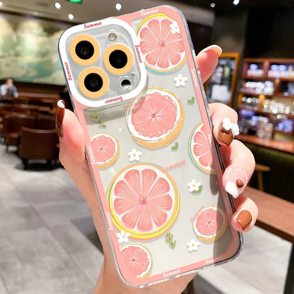Summer Fruit Phone Case For iPhone 14 12 11 13 Pro Max X XR XS MAX 7 8 Plus SE 2020 Case Watermelon Grape Shockproof Clear Cover