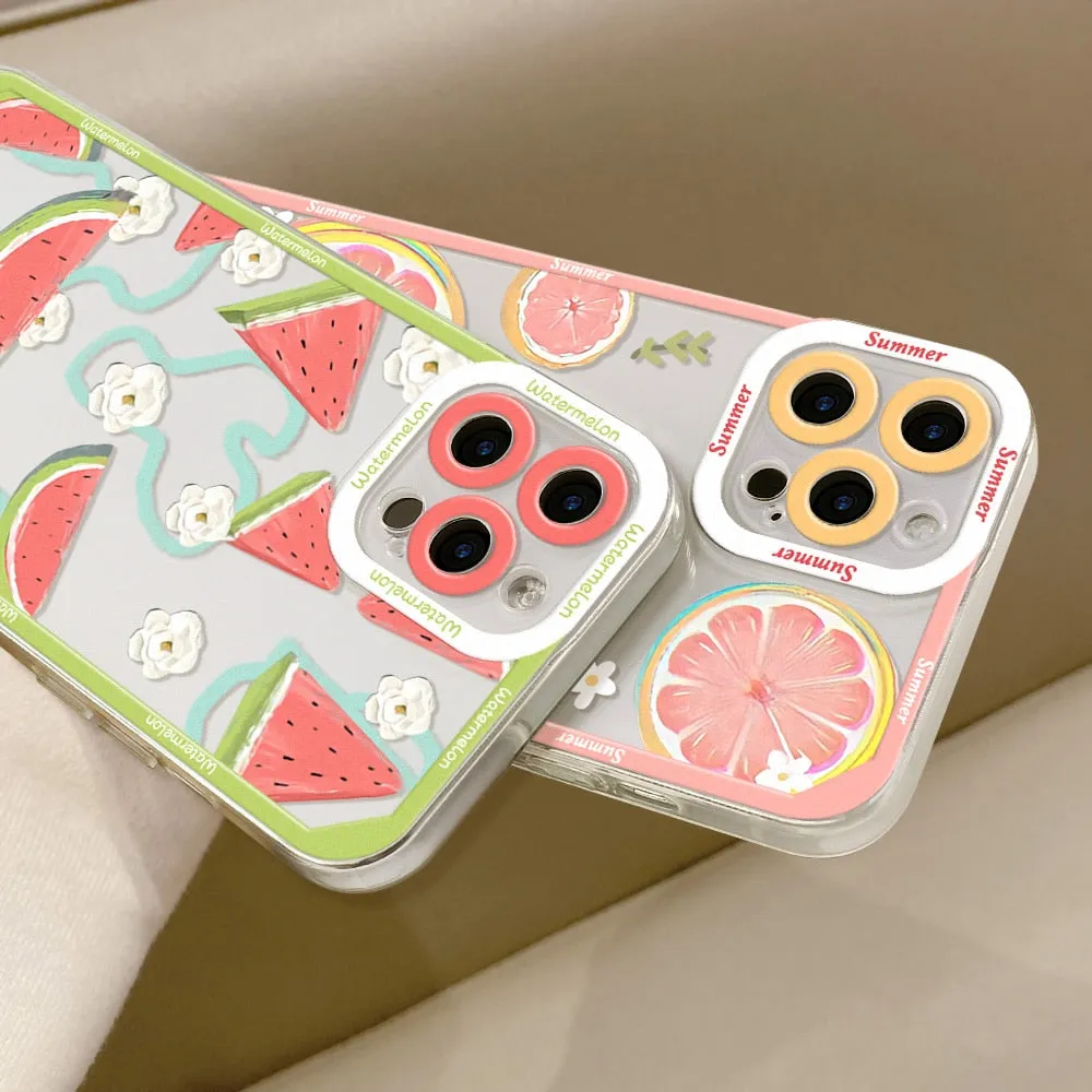 Summer Fruit Phone Case For iPhone 14 12 11 13 Pro Max X XR XS MAX 7 8 Plus SE 2020 Case Watermelon Grape Shockproof Clear Cover