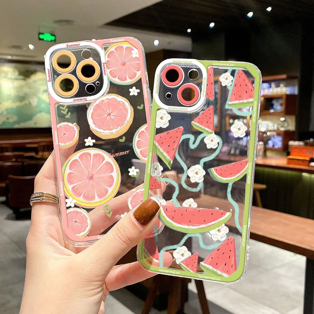 Summer Fruit Phone Case For iPhone 14 12 11 13 Pro Max X XR XS MAX 7 8 Plus SE 2020 Case Watermelon Grape Shockproof Clear Cover