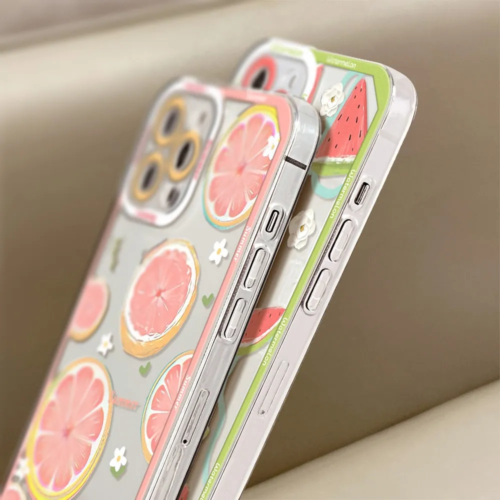 Summer Fruit Phone Case For iPhone 14 12 11 13 Pro Max X XR XS MAX 7 8 Plus SE 2020 Case Watermelon Grape Shockproof Clear Cover