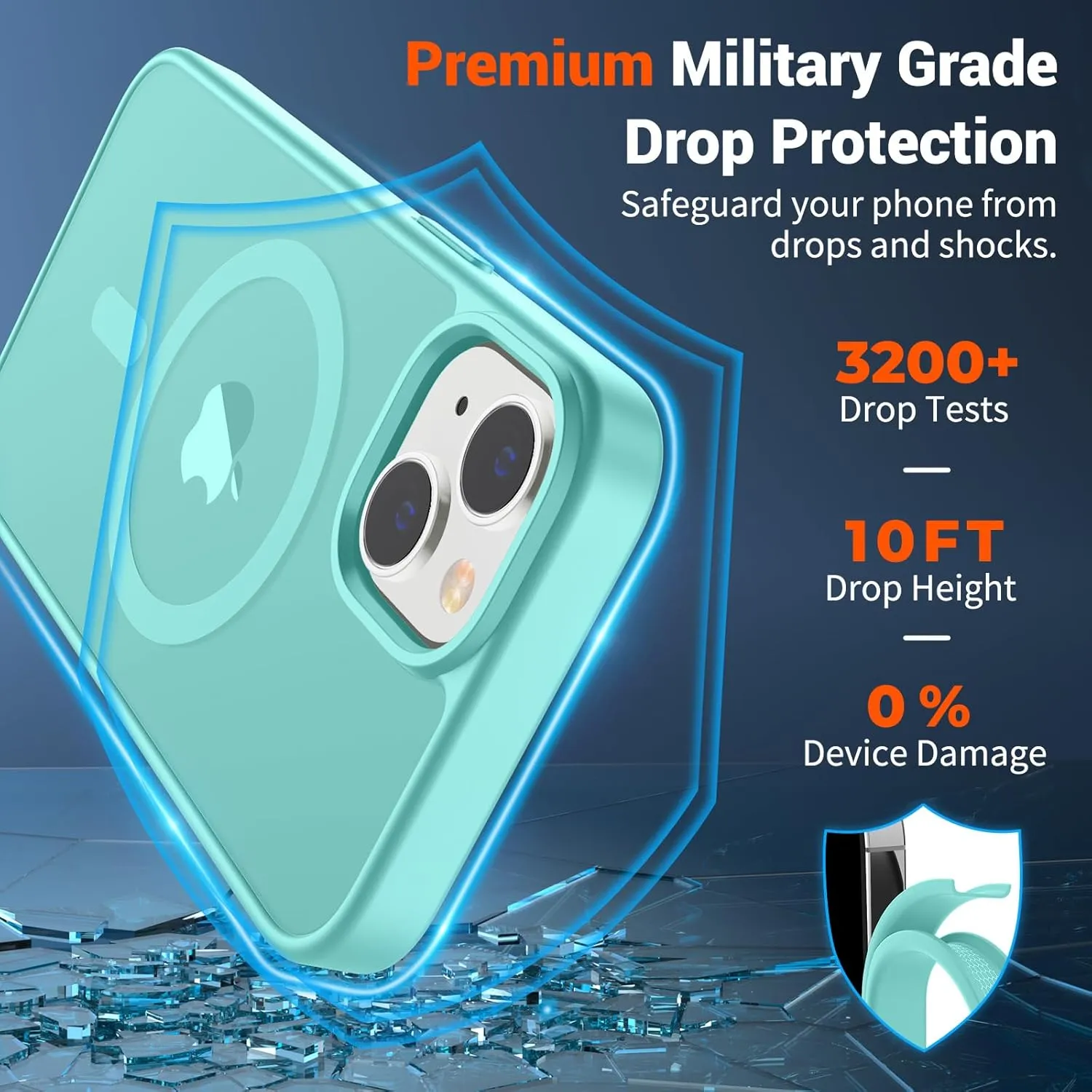 SUPFINE Magnetic for iPhone 14 Case & iPhone 13 Case (Compatible with MagSafe)(Military Grade Drop Protection) Slim Translucent Matte Shockproof Phone Cover,Blue Green