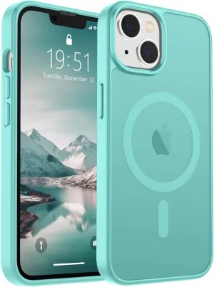 SUPFINE Magnetic for iPhone 14 Case & iPhone 13 Case (Compatible with MagSafe)(Military Grade Drop Protection) Slim Translucent Matte Shockproof Phone Cover,Blue Green