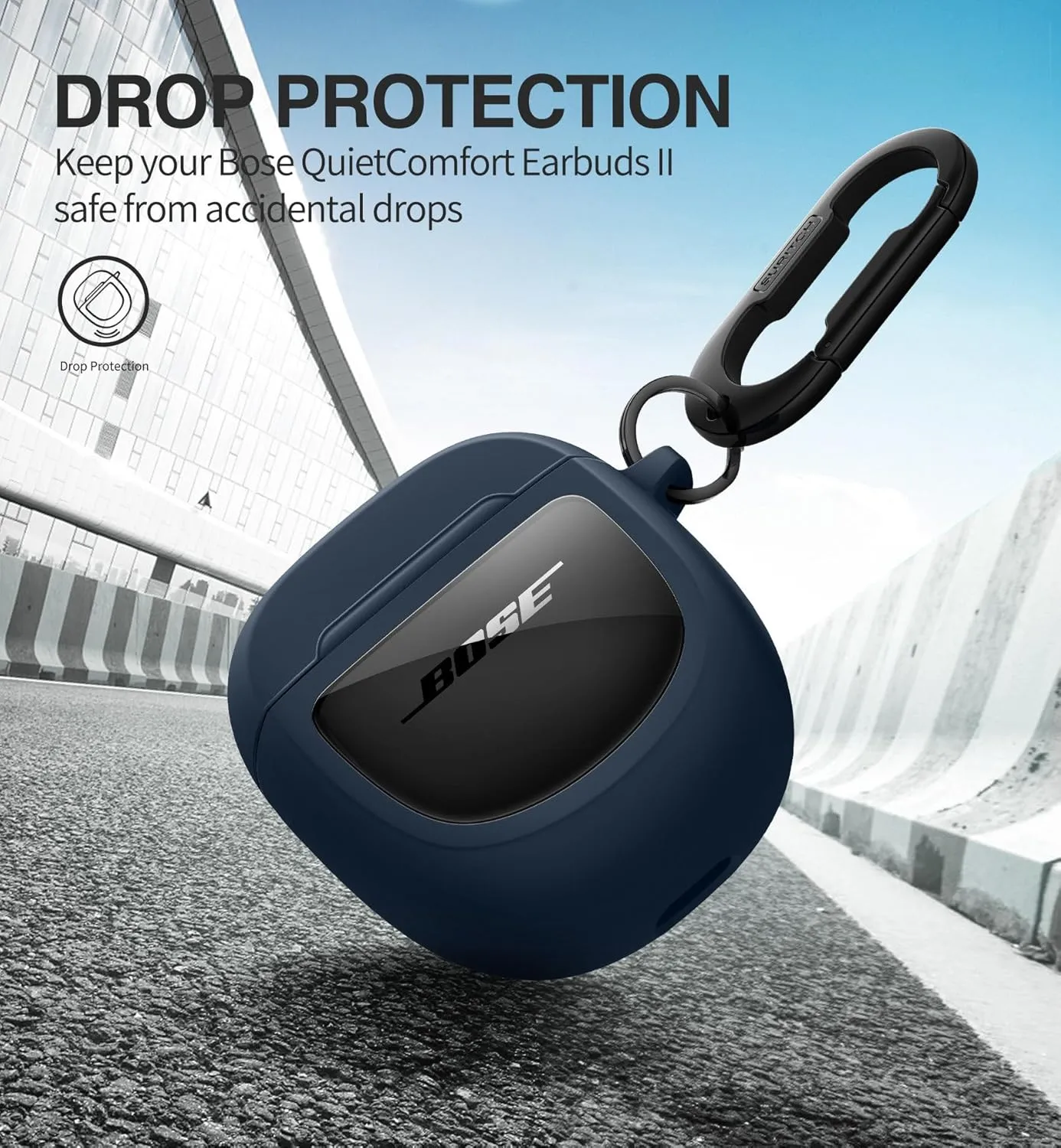 SURITCH Protective Cases for Bose QuietComfort Earbuds II 2022 / QuietComfort Ultra 2023, Shockproof Case Cover for Bose QC ii 2 Charging Case Accessories with Carabiner, Navy