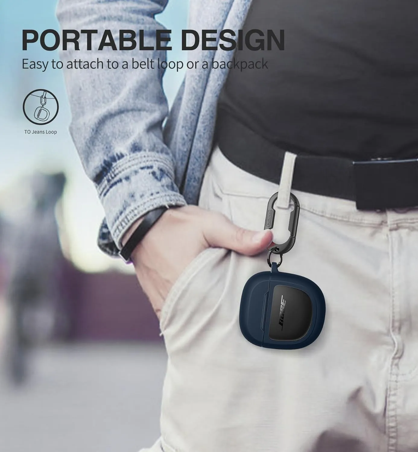 SURITCH Protective Cases for Bose QuietComfort Earbuds II 2022 / QuietComfort Ultra 2023, Shockproof Case Cover for Bose QC ii 2 Charging Case Accessories with Carabiner, Navy
