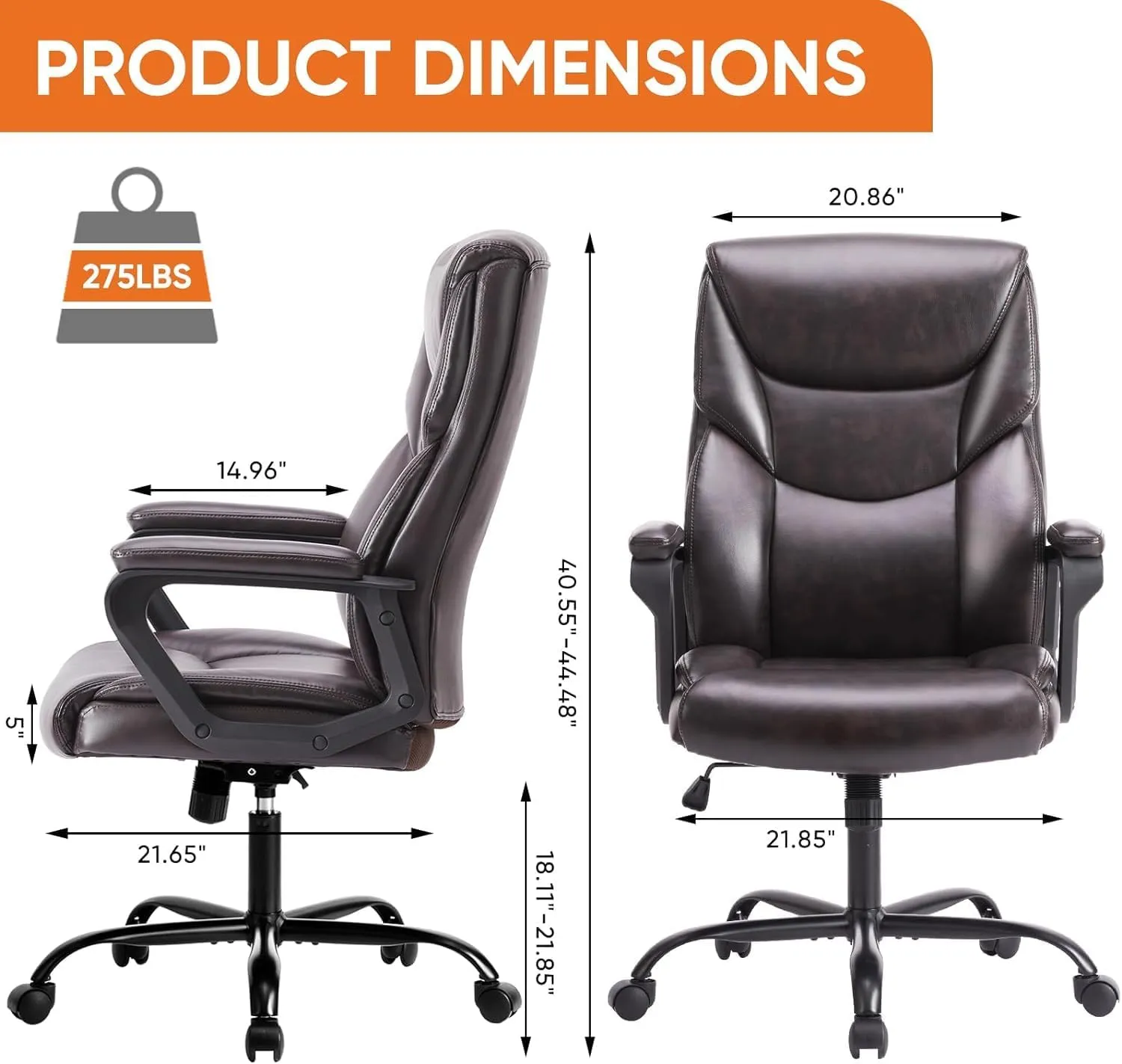 Sweetcrispy Executive Office Desk Chair High Back Adjustable Ergonomic Managerial Rolling Swivel Task Computer Chairs with Lumbar Support,PU Leather, Brown