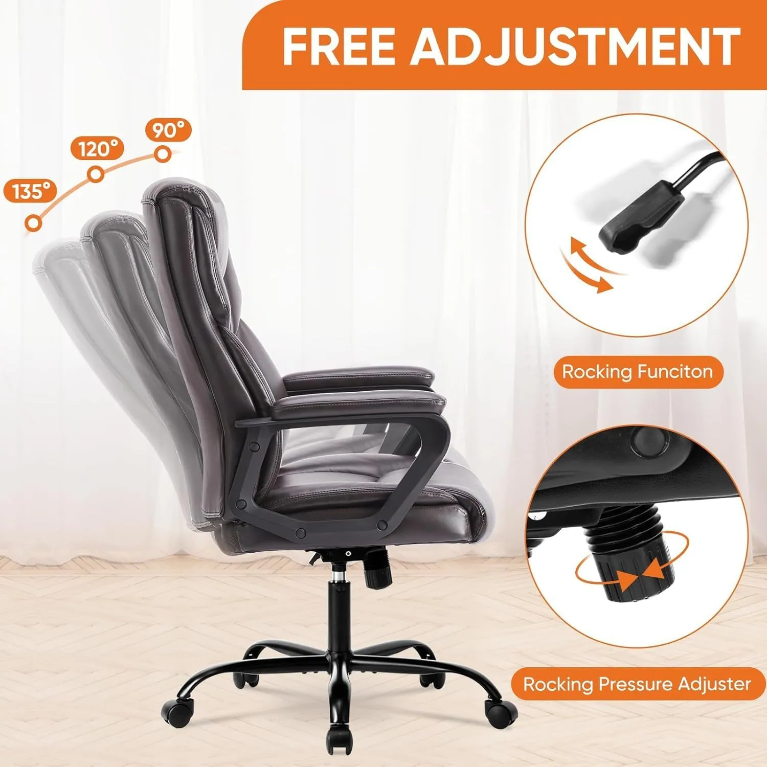 Sweetcrispy Executive Office Desk Chair High Back Adjustable Ergonomic Managerial Rolling Swivel Task Computer Chairs with Lumbar Support,PU Leather, Brown