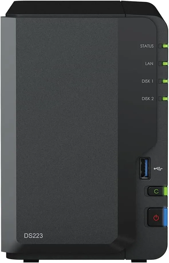 Synology DS223 Diskstation NAS (Realtek RTD1619B Quad-Core 2GB Ram 1xRJ-45 1GbE LAN-Port) 2-Bay with 2X 4TB WD Red Plus (Total 8TB)