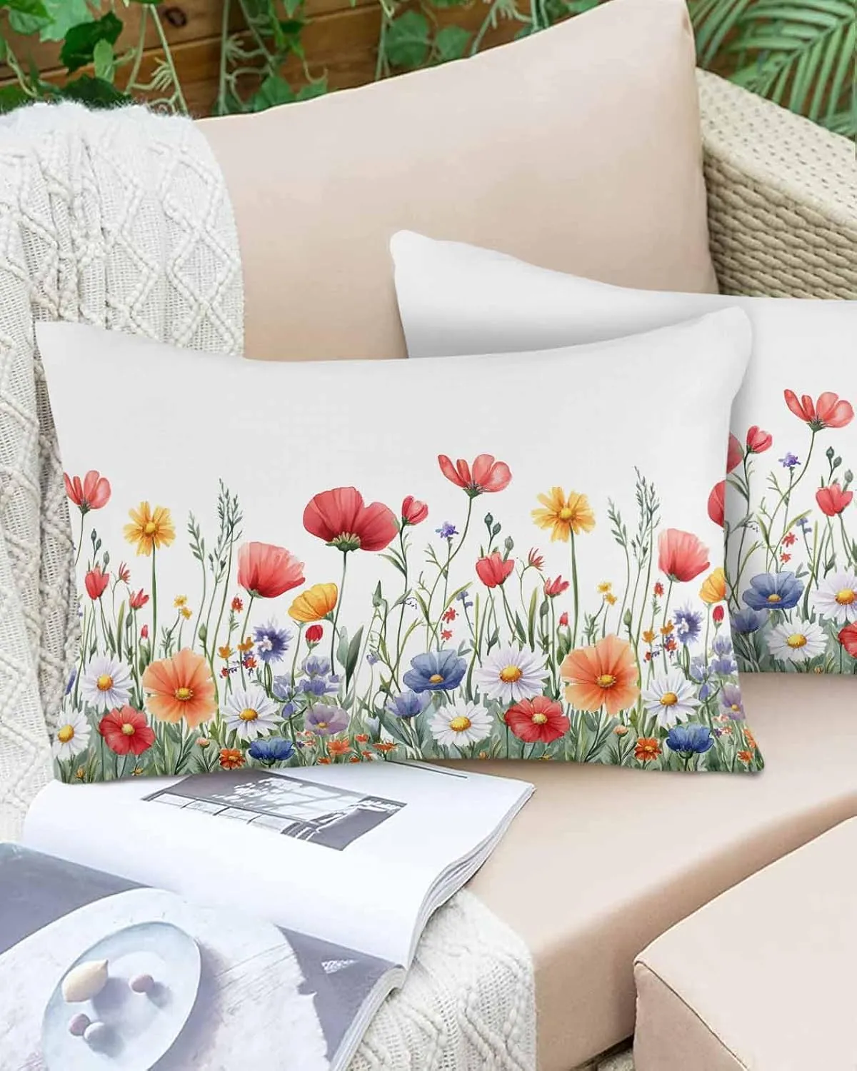 T&H XHome Popy Daisy Flower Pillowcase 16x24 Inch Wildflower Spring Summer Plant Soft Brushed Microfiber Pillow Covers with Hidden Zipper Closure Bed Pillow Shams for Bedroom Sofa Car, 1pcs