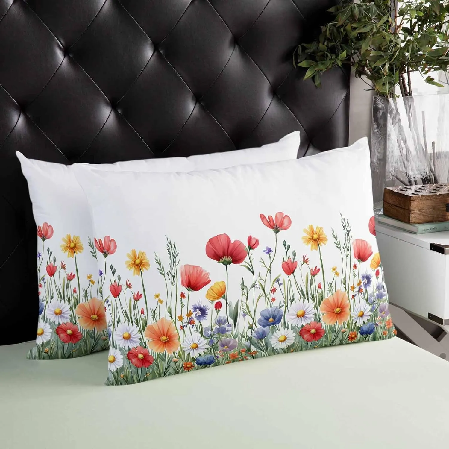 T&H XHome Popy Daisy Flower Pillowcase 16x24 Inch Wildflower Spring Summer Plant Soft Brushed Microfiber Pillow Covers with Hidden Zipper Closure Bed Pillow Shams for Bedroom Sofa Car, 1pcs
