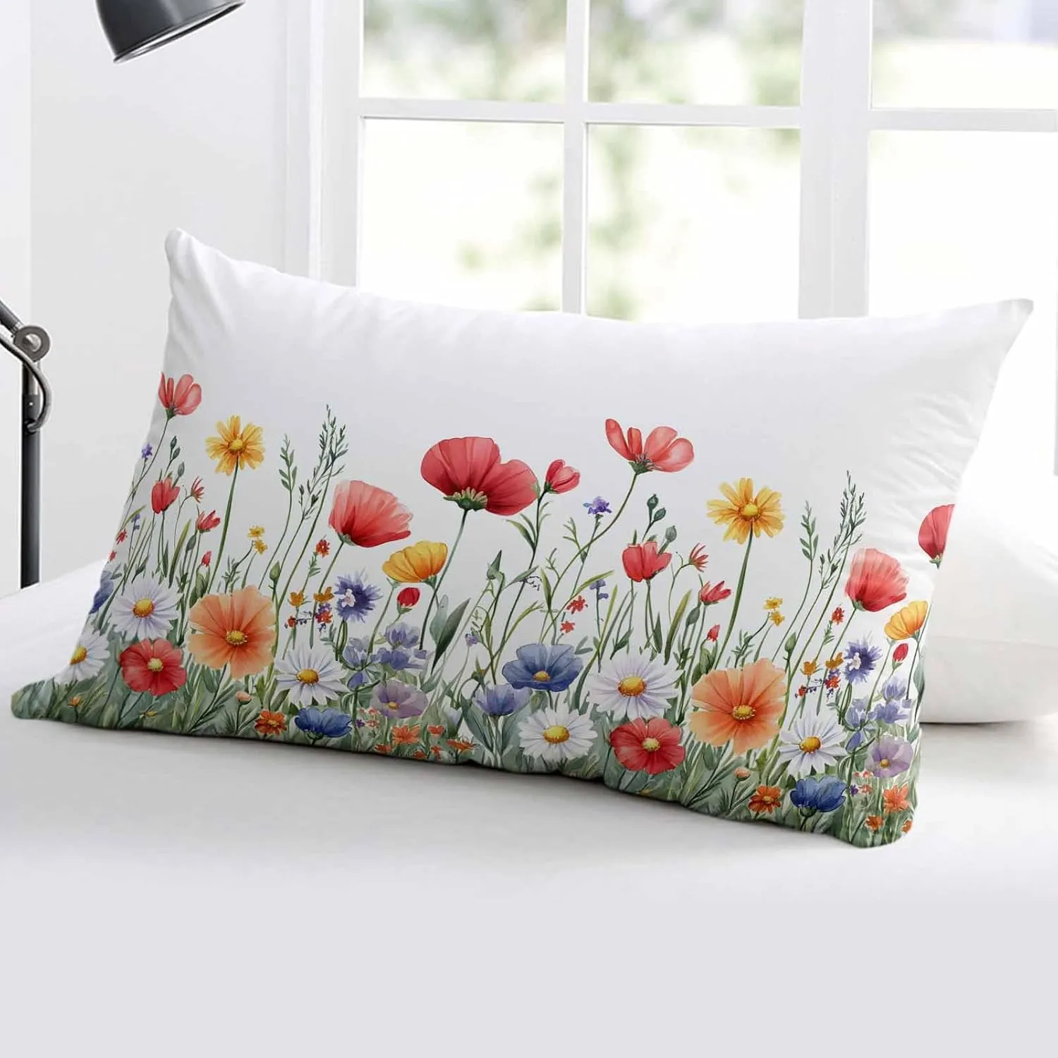 T&H XHome Popy Daisy Flower Pillowcase 16x24 Inch Wildflower Spring Summer Plant Soft Brushed Microfiber Pillow Covers with Hidden Zipper Closure Bed Pillow Shams for Bedroom Sofa Car, 1pcs