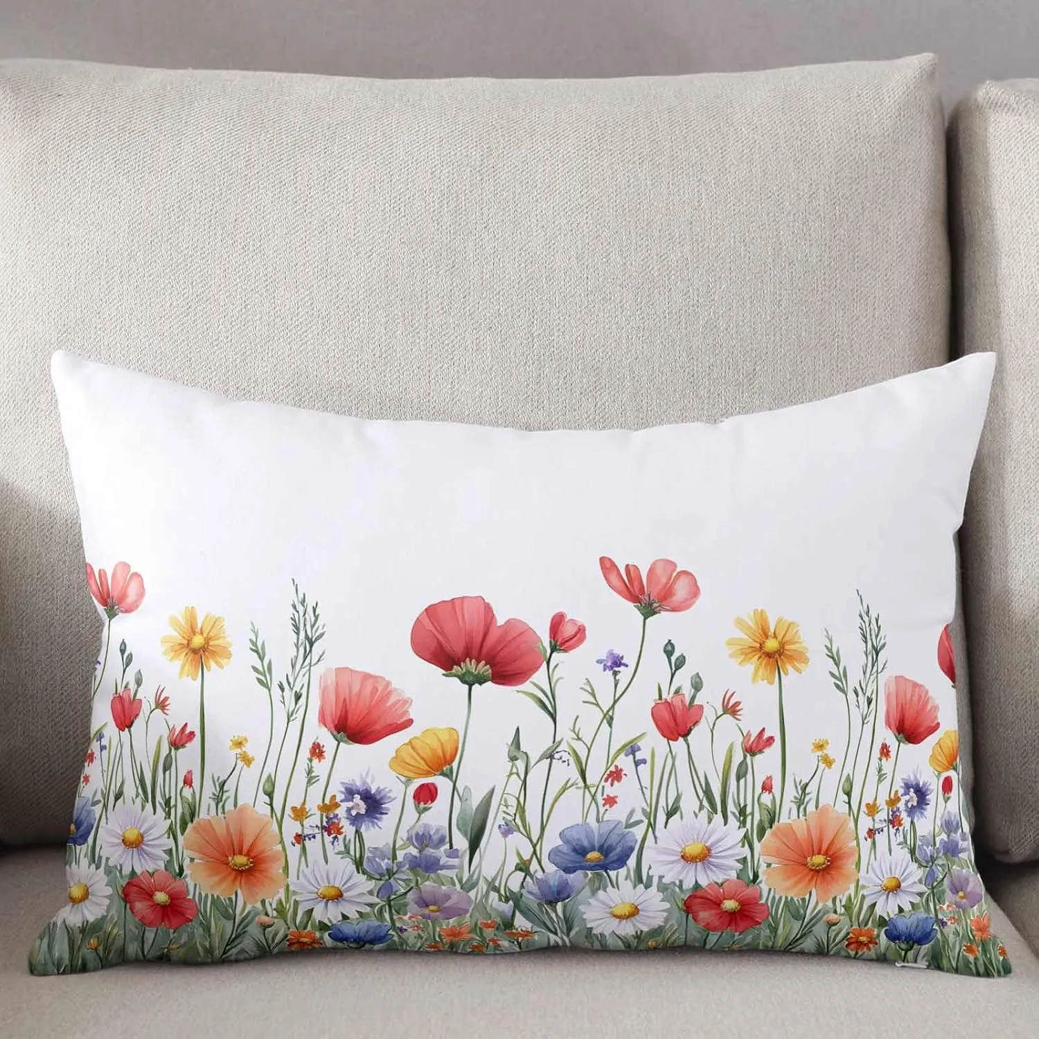 T&H XHome Popy Daisy Flower Pillowcase 16x24 Inch Wildflower Spring Summer Plant Soft Brushed Microfiber Pillow Covers with Hidden Zipper Closure Bed Pillow Shams for Bedroom Sofa Car, 1pcs