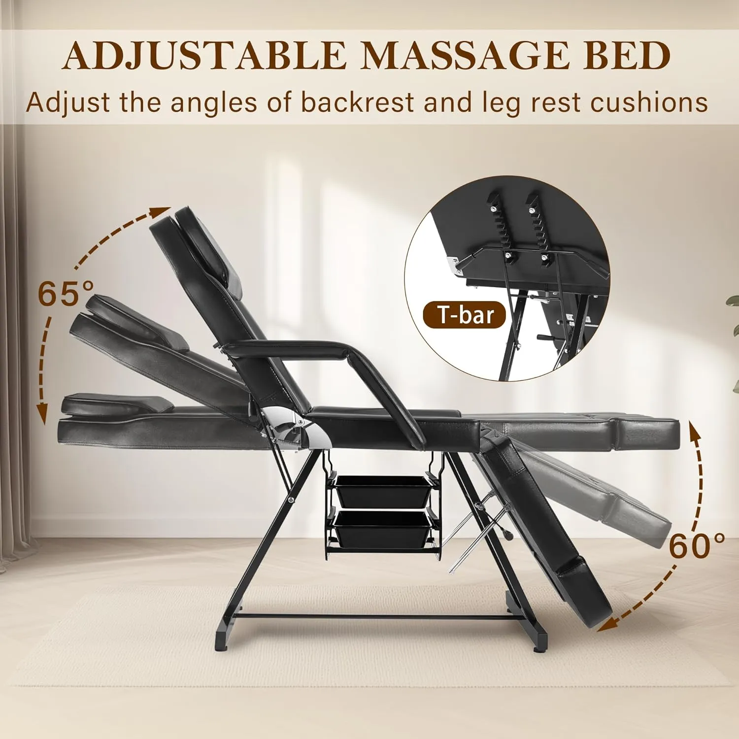 Tattoo Chair for Client, Facial Bed Esthetician Massage Headrest Table with Rolling Stool, Split Legs Design, Professional Beauty Lash Bed for Salon Spa Barber Massage Equipment, Black