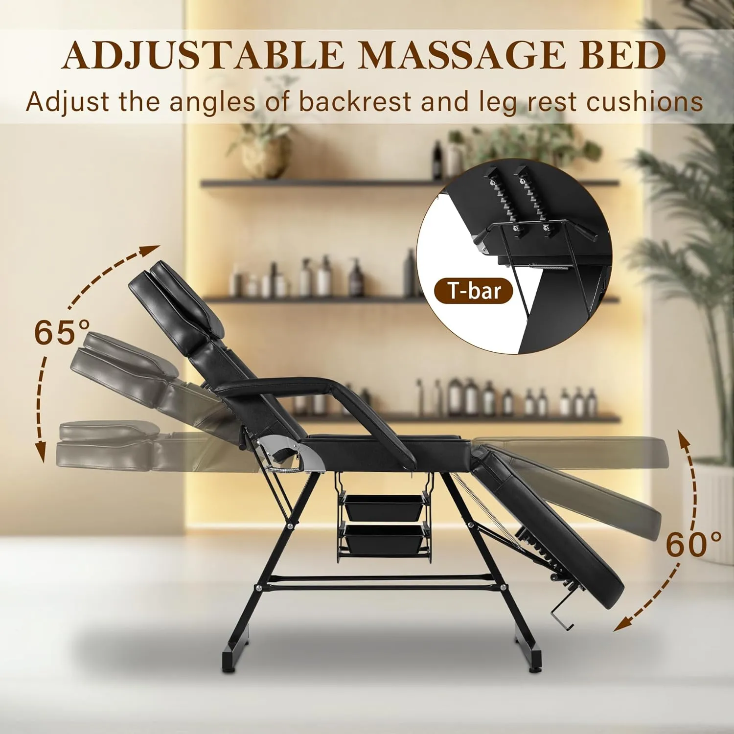 Tattoo Facial Esthetician Chair, Lash Bed Tattoo Chair for Client with Extended Head Design, Massage Table for Spa Salon Microblading Waxing & Physical Therapy with Rolling Stool, Black