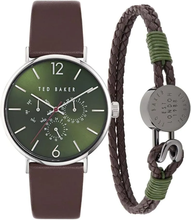 Ted Baker Gents Brown Leather Strap Watch & Leather Bracelet Box Set (Model: BKGFW23069I)